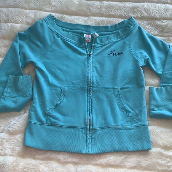 Aeropostale teal Bare cold shoulder zippered athletic jacket S M - Picture 2 of 8